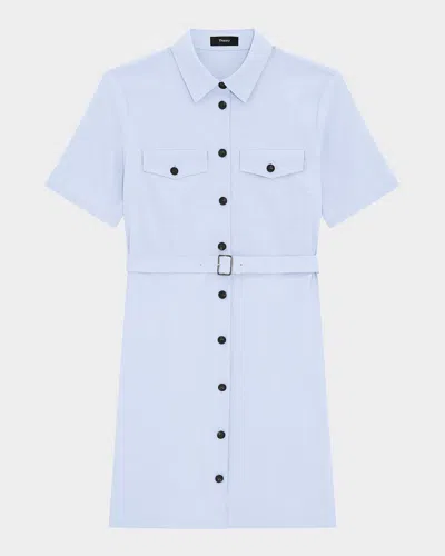 Theory Crunch Linen Military Shirtdress In Pearl Blue
