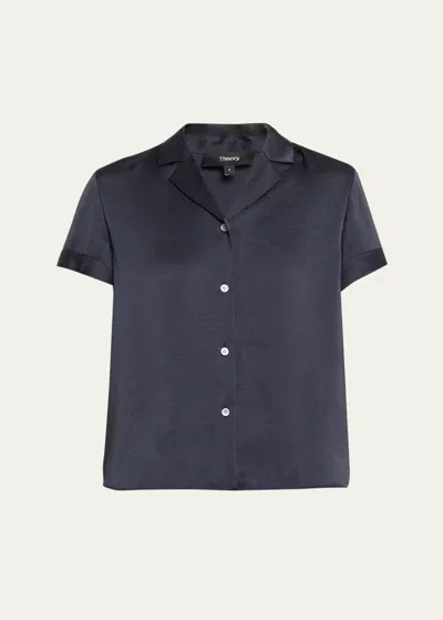 Theory Crushed Satin Camp Shirt In Nctrn Way