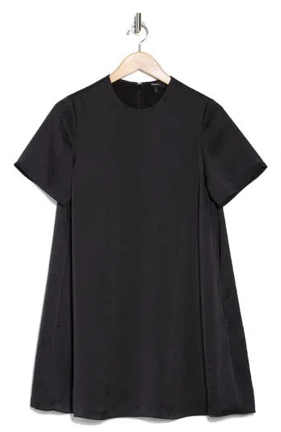 Theory Crushed Satin Oversize T-shirt Dress In Black