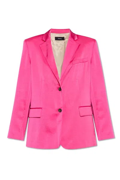 Theory Crushed Satin Oversized Blazer In Pink