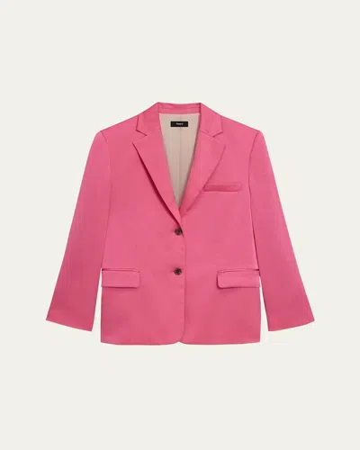 Theory Crushed Satin Two-button Blazer In Pink Azalea