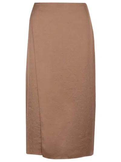 Theory Crushed Satin Wrapped Midi Skirt In Brown