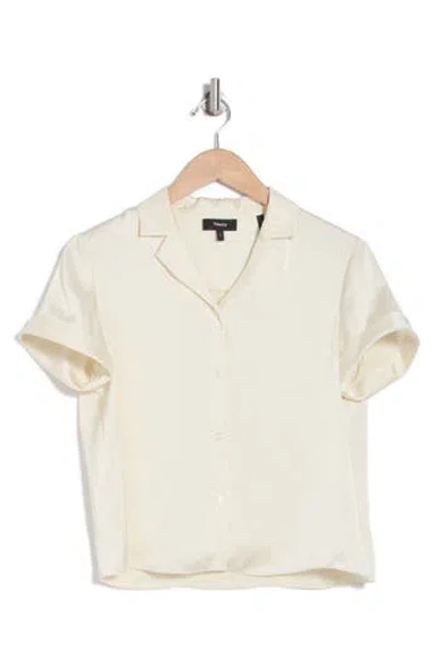 Theory Cuff Sleeve Camp Shirt In Rice