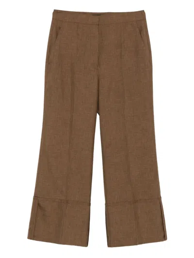 Theory Cuffed-hem Trousers In Brown