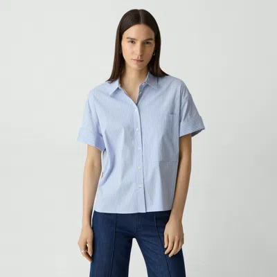 Theory Cuffed Shirt In Striped Cotton-blend In Blue Multi