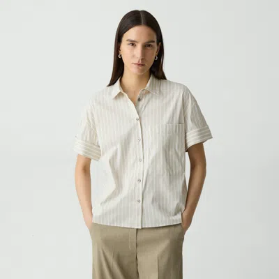 Theory Cuffed Shirt In Striped Cotton-blend In Sand Multi