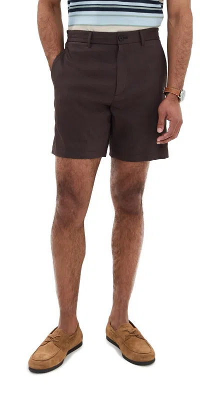 Theory Curtis Linen Drawstring Shorts 7 Dark Mocha