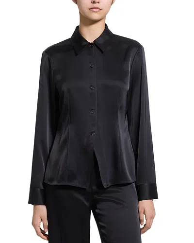 Theory Cutaway Satin Button Down Shirt In Black