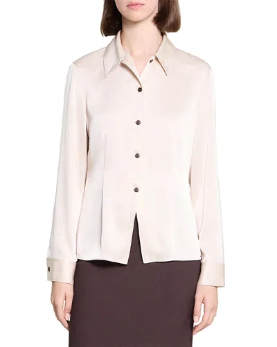 Theory Cutaway Satin Button Down Shirt In Neutral