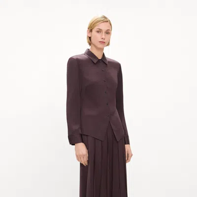 Theory Cutaway Shirt In Satin In Cacao