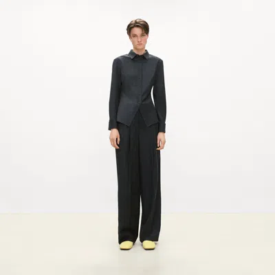Theory Cutaway Shirt In Sleek Flannel In Black