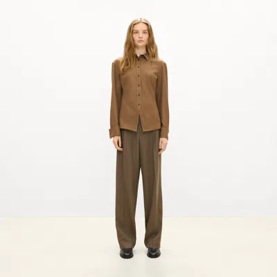 Theory Cutaway Shirt In Sleek Flannel In Brown