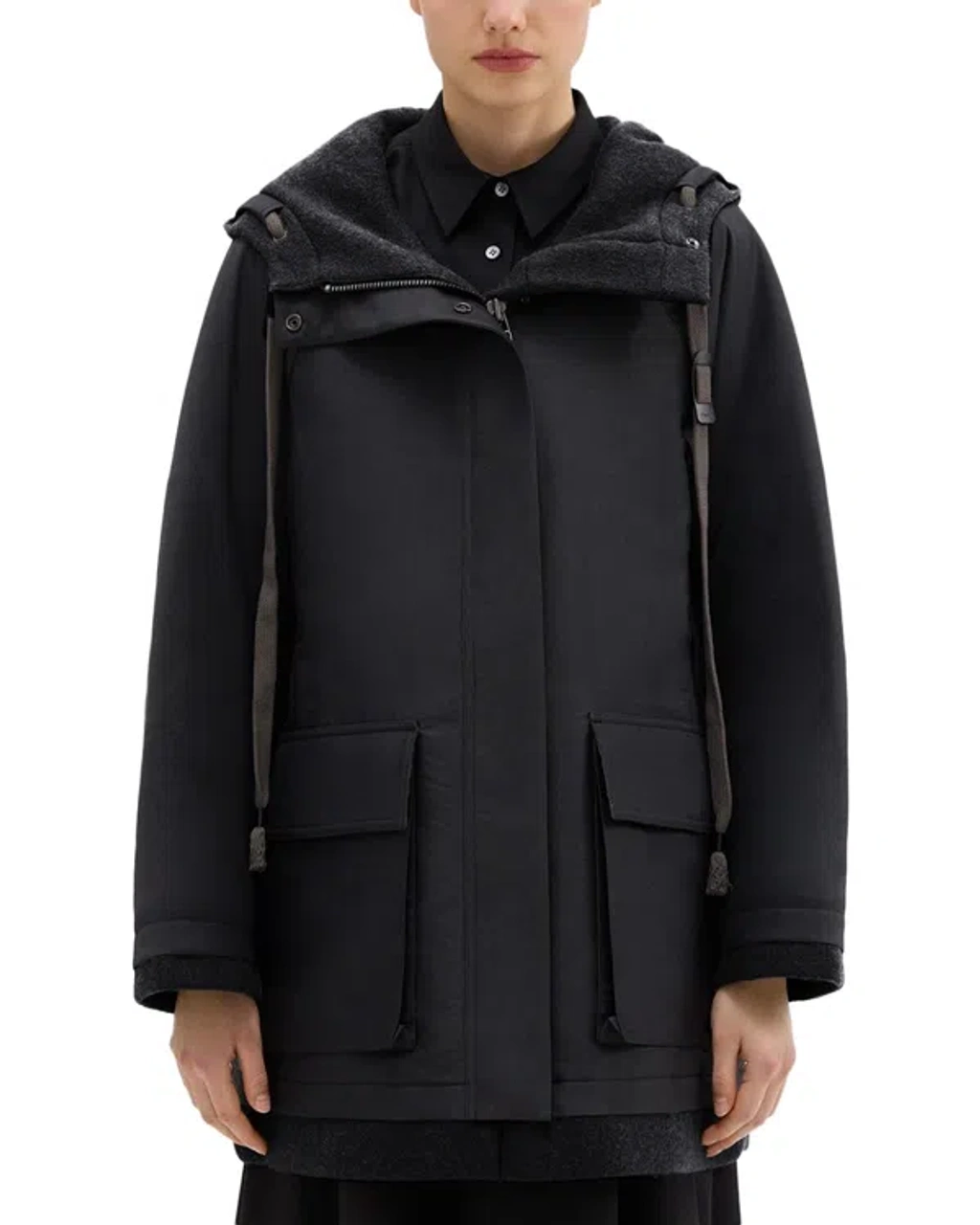新品✨Theoryセオリー　HOODED PARKA LS KNIT パーカー Theory Cyber Parka In Black | ModeSens