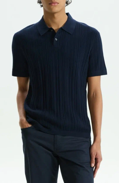 THEORY DAMIAN VARIEGATED RIB COTTON BLEND POLO SWEATER