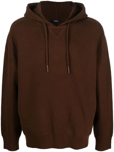 Theory Dark Chestnut Wool And Cashmere Hoodie For Men In Brown