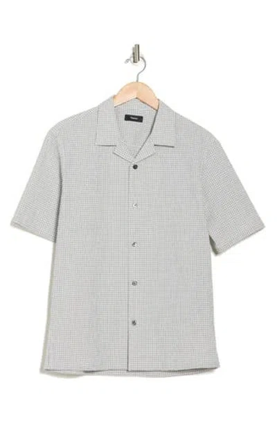 Theory Dazy Short Sleeve Button-up Camp Shirt In Baltic/white