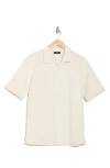 Theory Dazy Short Sleeve Button-up Camp Shirt In Sand/white