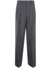 Theory Double Pleat Pant In Sleek Flannel In Charcoal Melange