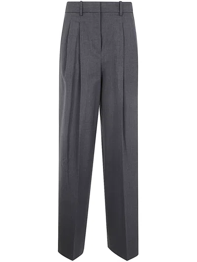 Theory Dbl Pleat Pants In Charcoal Melange