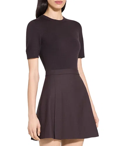 Theory Deep Pleat Combo Mini Dress In Black