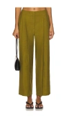 Theory City Pleated High Waist Wide Leg Pants In Green