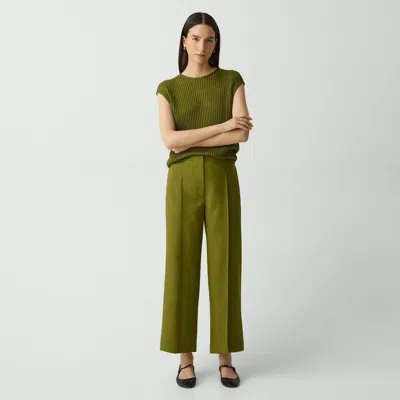 Theory Deep Pleat Pant In City Twill In Green