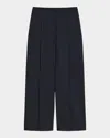 Theory City Pleated High Waist Wide Leg Pants In Blue