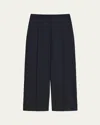 Theory City Pleated High Waist Wide Leg Pants In Blue