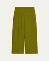Theory City Pleated High Waist Wide Leg Pants In Green