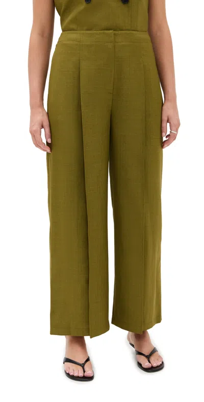 Theory Deep Pleat Pants Avocado In Green