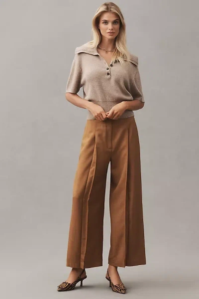 Theory Deep Pleat Pleated Pants In Brown