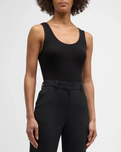 Theory Deep Scoop Ribbed Tank Top In Blk