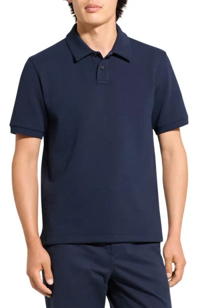 Theory Delroy Double Pique Regular Fit Polo Shirt In Blue