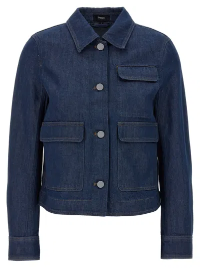 Theory Casual Jacket In Relaxed Denim In Blue