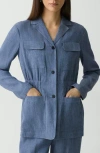 Theory Denim Pattern Cinched Waist Linen Blend Jacket