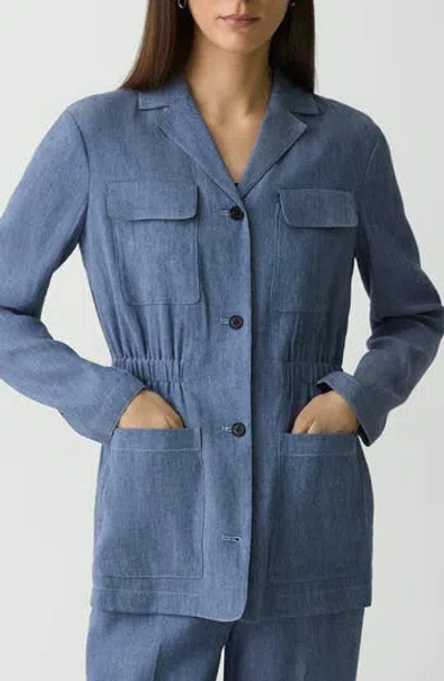 THEORY THEORY DENIM PATTERN CINCHED WAIST LINEN BLEND JACKET