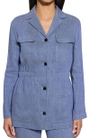 Theory Denim Pattern Cinched Waist Linen Blend Jacket In Light Denim