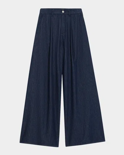Theory Denim Pleated Wide Leg Pants In Blue