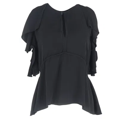 Theory Desiraya Ruffled Cold Shoulder Blouse In Black Silk