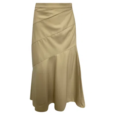 Theory Diagonal Flared Midi Skirt In Khaki Wool In Green