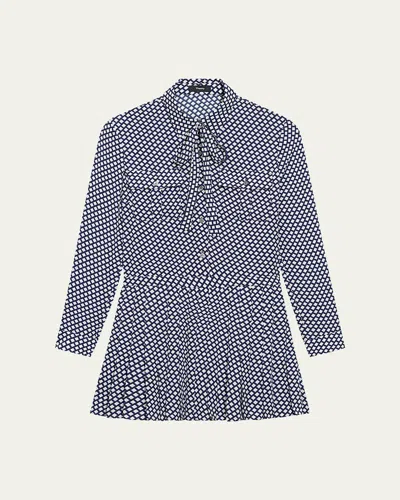 THEORY DIAMOND PRINTED PLEATED NECK-TIE MINI DRESS