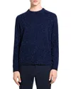 Theory Dinin Long Sleeve Crewneck Flecked Knit Sweater In Navy Multi