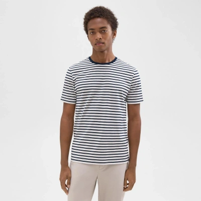 Theory Dorian Tee In Striped Cotton In Baltic/white