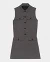 Theory Button Front Recycled Polyester Minidress In Black Multi