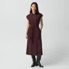 Theory Double-breasted Belt Dress In Sleek Flannel In Burgundy