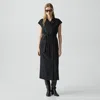 Theory Double-breasted Belt Dress In Wool-blend Flannel In Black