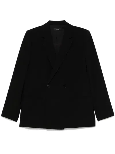Theory Double-breasted Blazer In Black