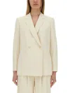 Theory Double-breasted Blazer In Beige