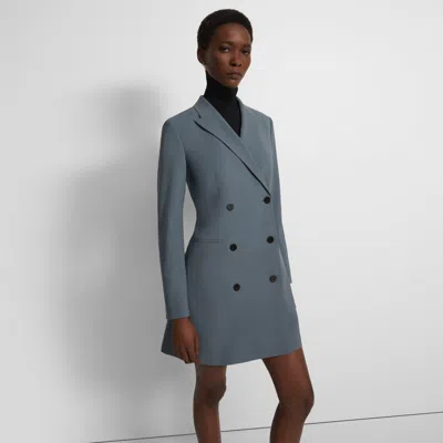 Theory Double-breasted Blazer Dress In Good Wool In Blue Granite
