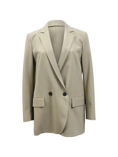 Pre-owned Theory Double-breasted Blazer In Green